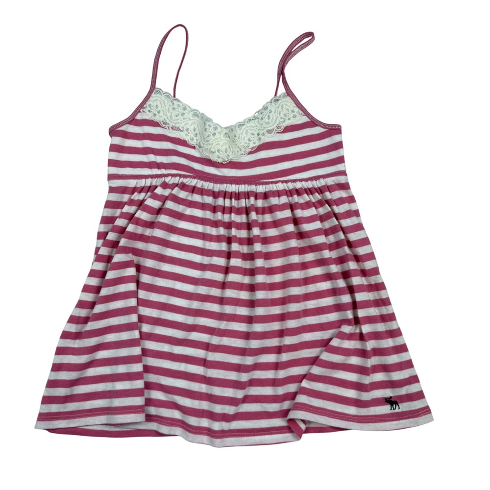 VTG Y2K Abercrombie Pink White Striped Lace Babydoll Cami Top Youth L Adult XS